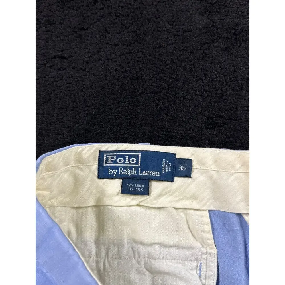 VINTAGE Polo Ralph Lauren Shorts Mens 35x8 Blue Linen Silk Blend Casual Beach